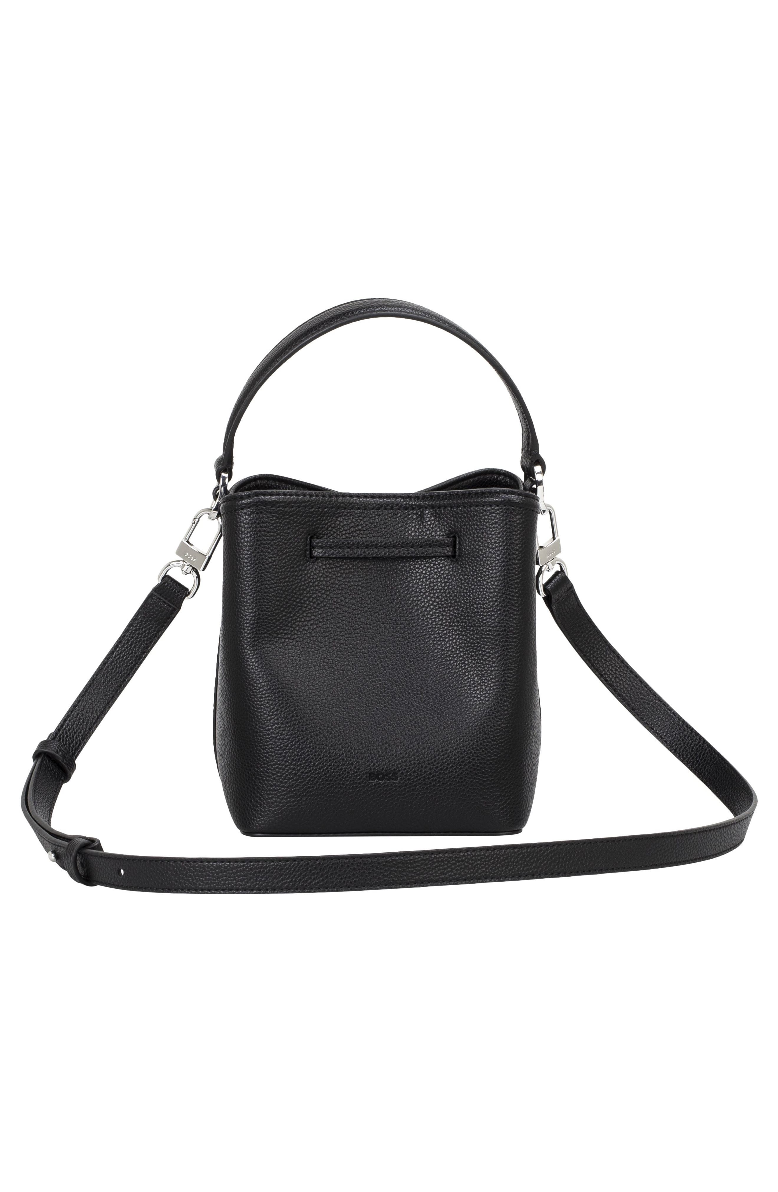 Anett Small Faux Leather Drawstring Bag, Alternate, color, BLACK