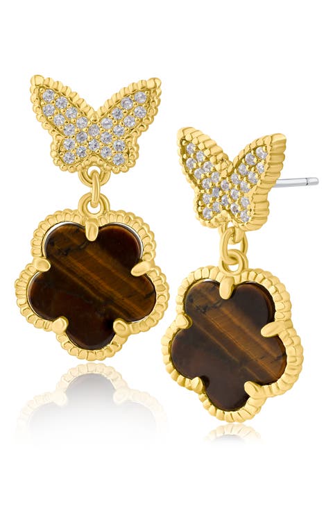 Cubic Zirconia Pavé Butterfly Clover Drop Earrings
