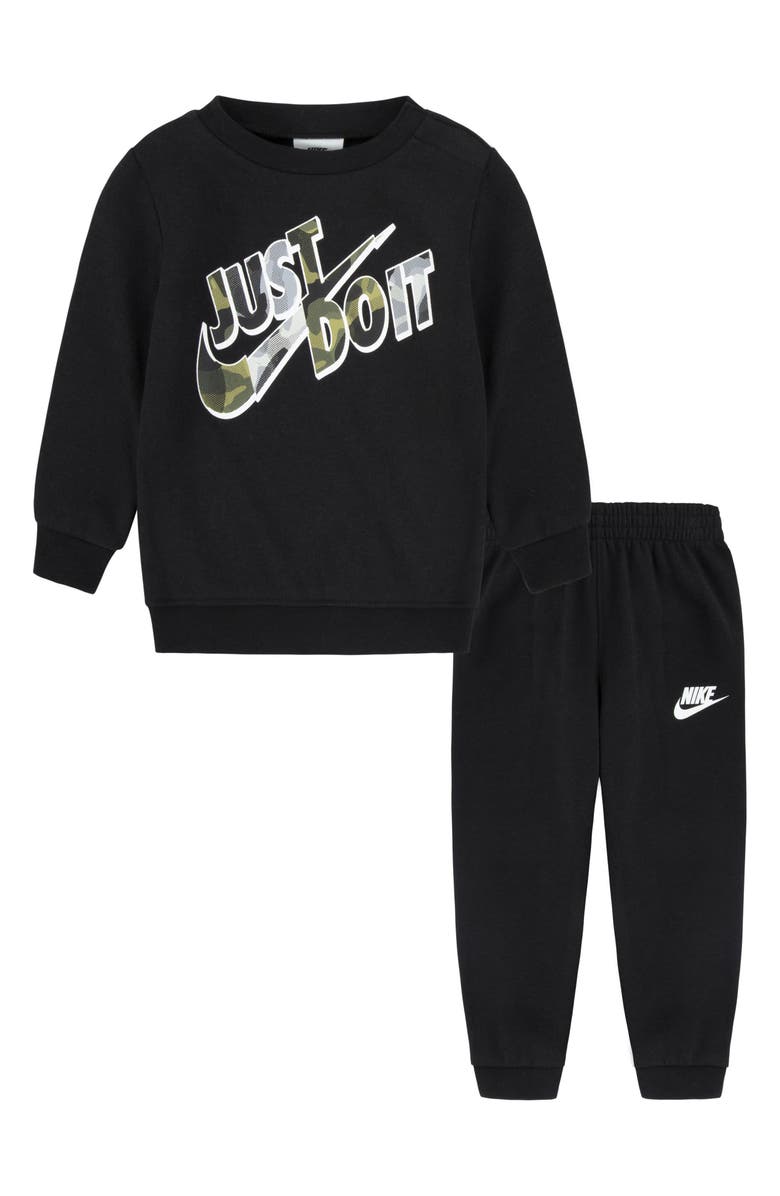 Nike Just Do It Camo Fleece Sweatshirt & Joggers Set, Main, color, 