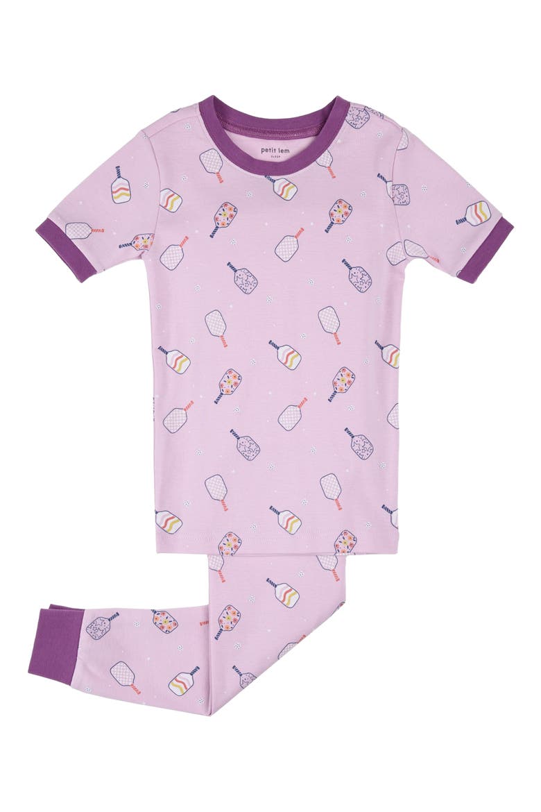 Kids' Fitted Two-Piece Organic Cotton Rib Pajamas, Main, color, PURPLE PICKLEBALL