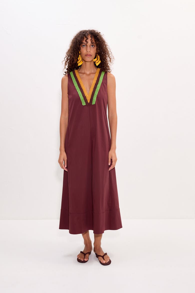 Mar Crochet Poplin Midi Dress, Alternate, color, Choco Brown