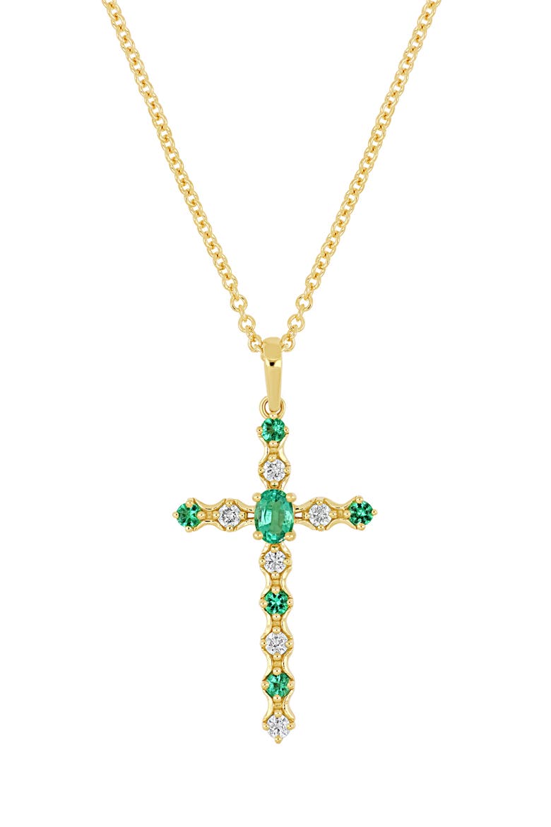 El Mar Diamond & Gemstone Cross Pendant Necklace, Main, color, 18K YELLOW GOLD EMERALD