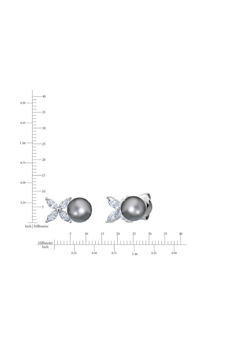 XOXO Grey Pearl & Cubic Zirconia Stud Earrings, Alternate, color, PURE PLATINUM/ GRAY PEARL