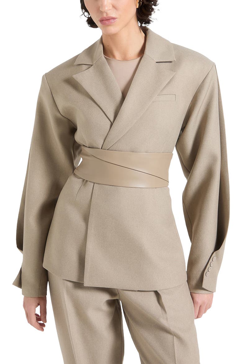 Marie Twist Sleeve Tailored Blazer with Belt, Alternate, color, Taupe