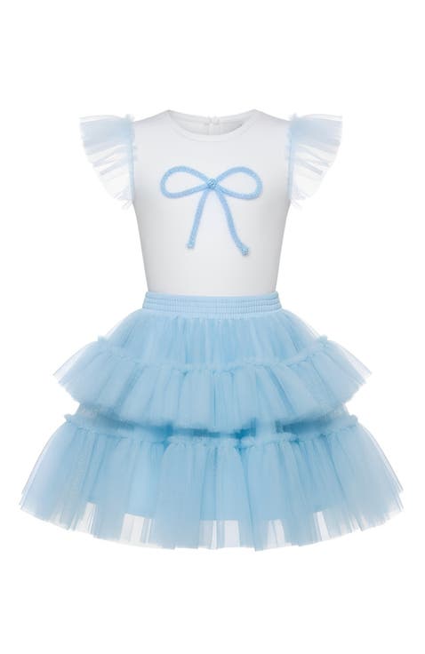 Sweet Bow Ruffle Top and Tulle Skirt Set