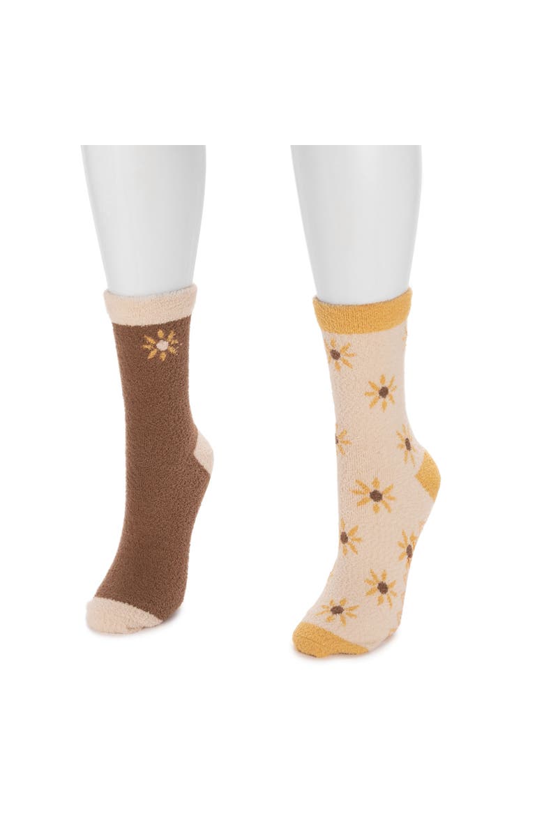 MUK LUKS Cozy Compression Gripper Crew Socks 2 Pair Pack, Alternate, color, Cream/Brown
