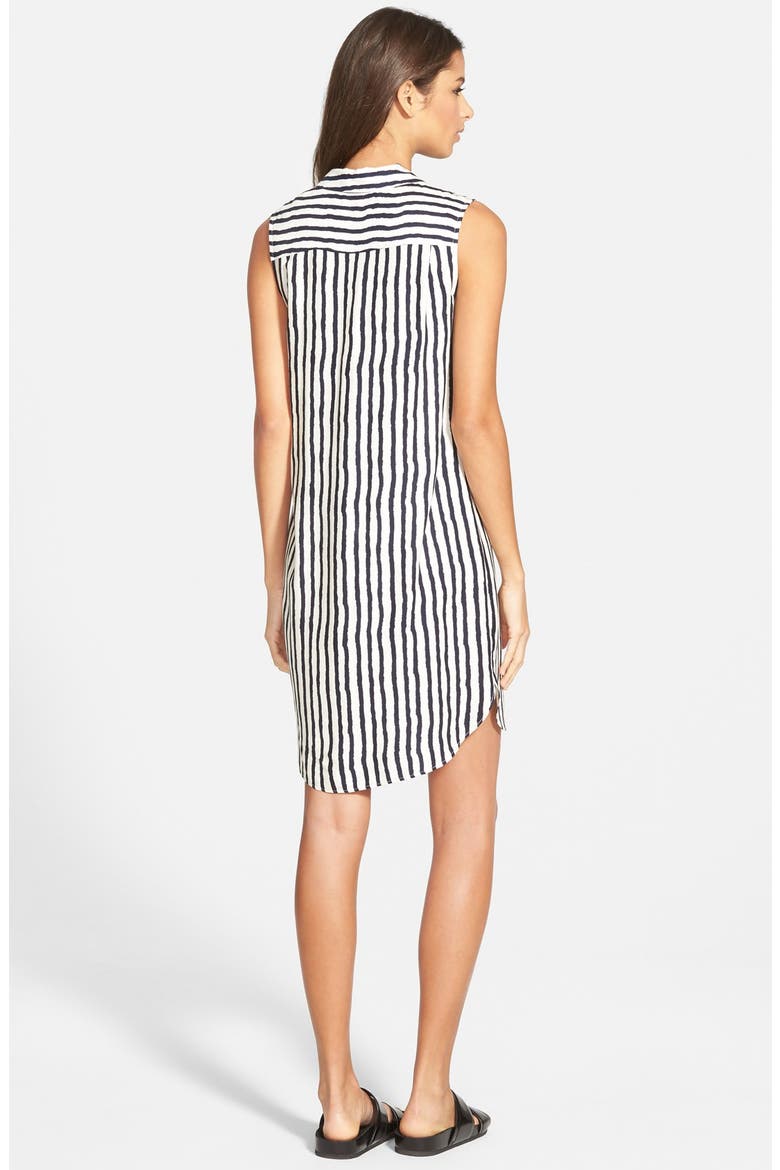 Button Front Woven Shirtdress, Alternate, color, IVORY/ NAVY STRIPE