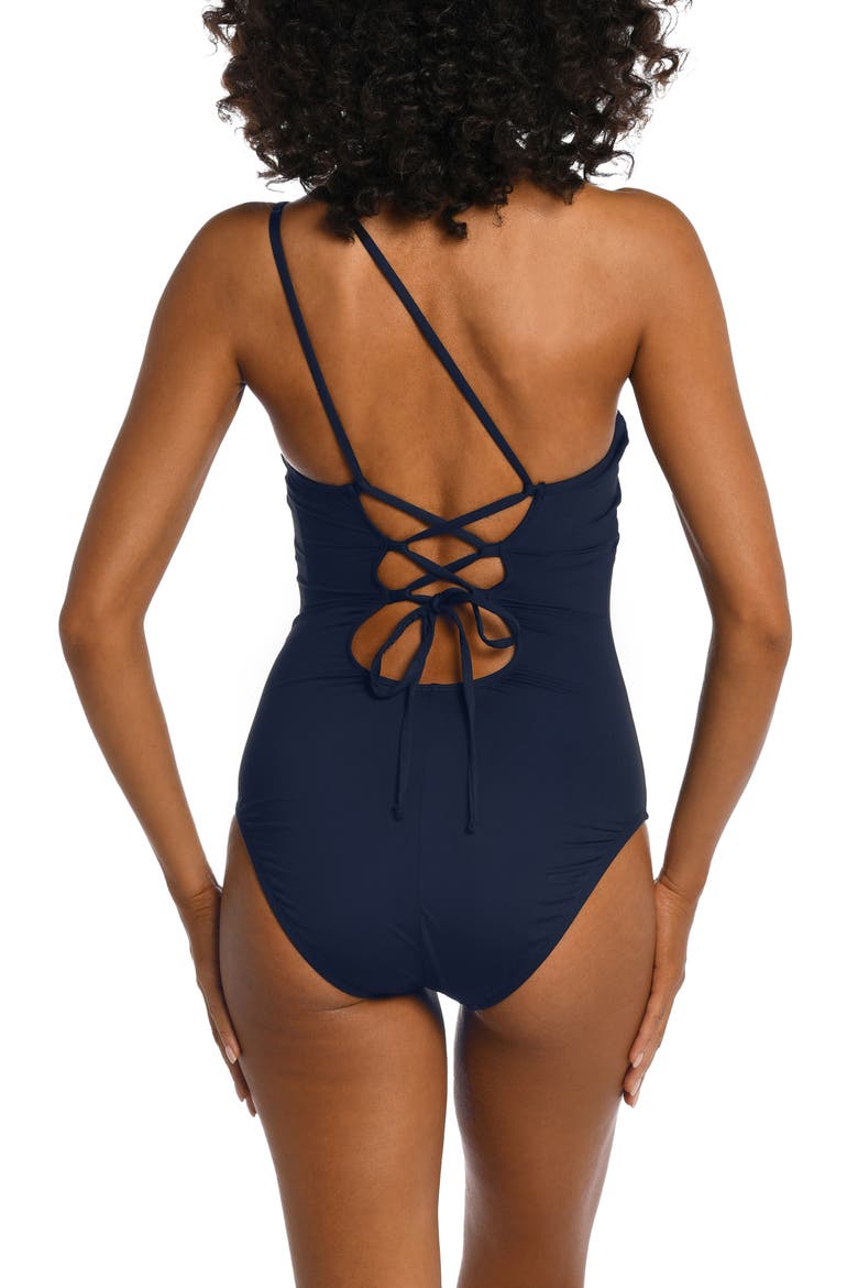 Goddess One-Shoulder One-Piece Swimsuit, Alternate, color, INDIGO
