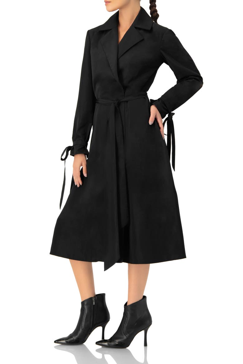 Long Sleeve Wrap Midi Dress, Alternate, color, Black