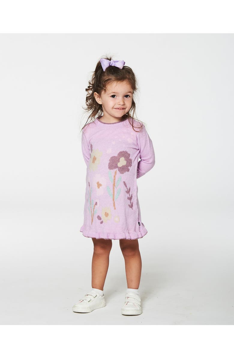 Deux par Deux Baby Girl's Knitted Dress With Flowers Lilac, Alternate, color, 