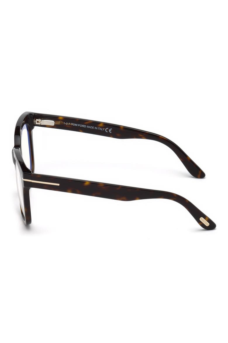 53mm Geometric Blue Light Blocking Glasses, Alternate, color, HAVANA / BLUE BLOCK