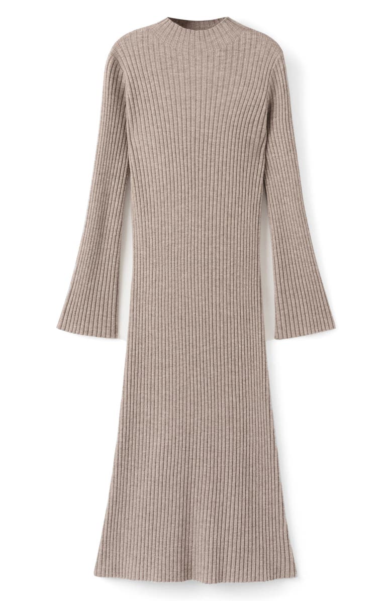 MANGO Rib Long Sleeve Midi Sweater Dress, Alternate, color, Medium Brown