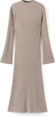 MANGO Rib Long Sleeve Midi Sweater Dress