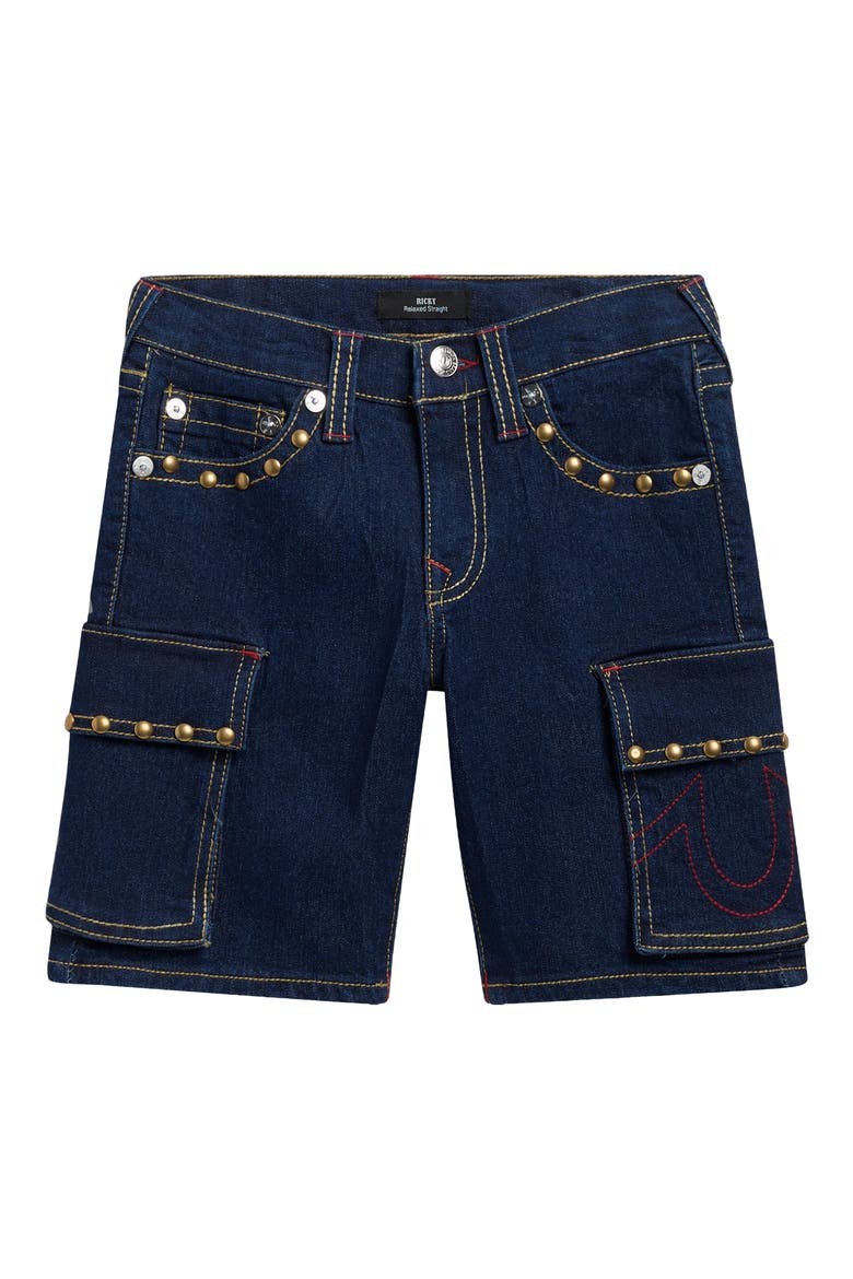 Kids' Cargo Denim Shorts, Main, color, DEEP BLUE