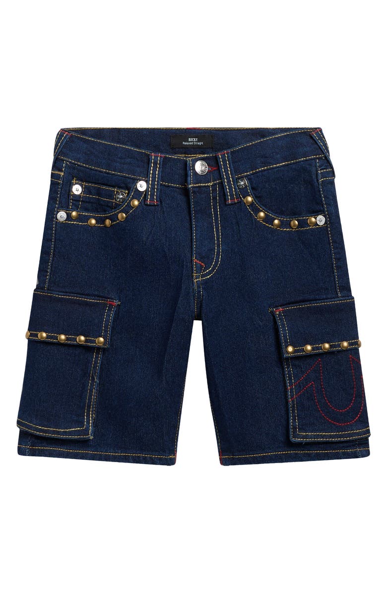 True Religion Kids' Cargo Denim Shorts, Main, color, Deep Blue