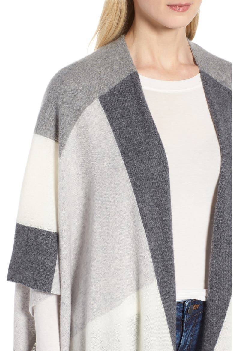 Colorblock Cashmere Ruana, Alternate, color, GREY MEDIUM HEATHER COMBO