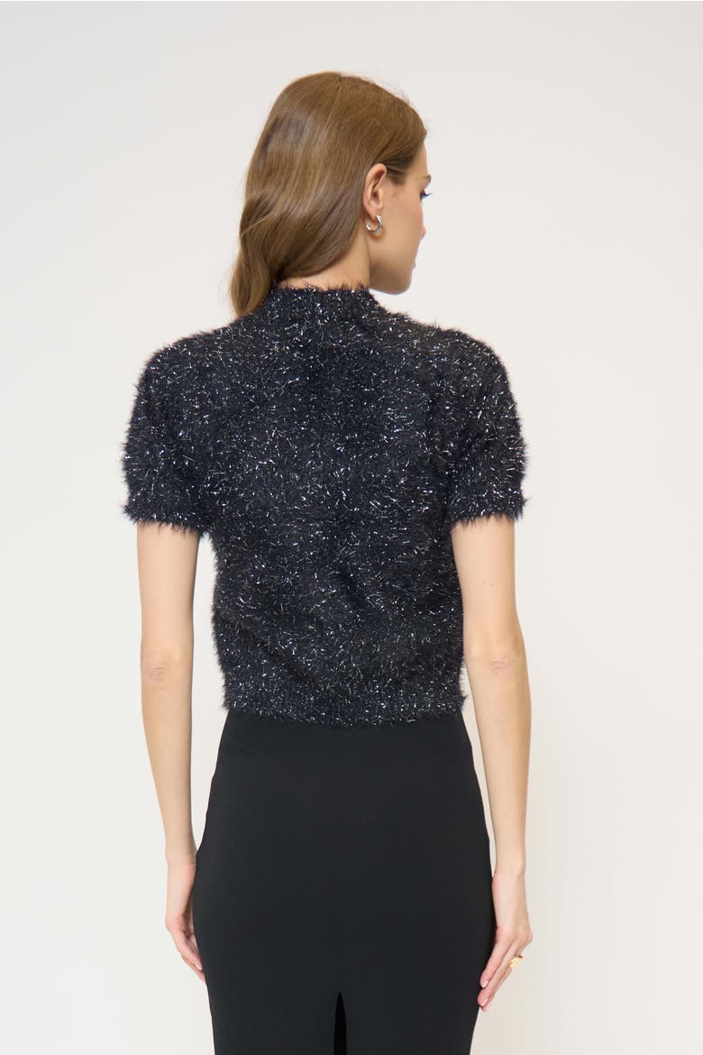 Colette Eyelash Lurex Cap Slv Crew, Alternate, color, Black