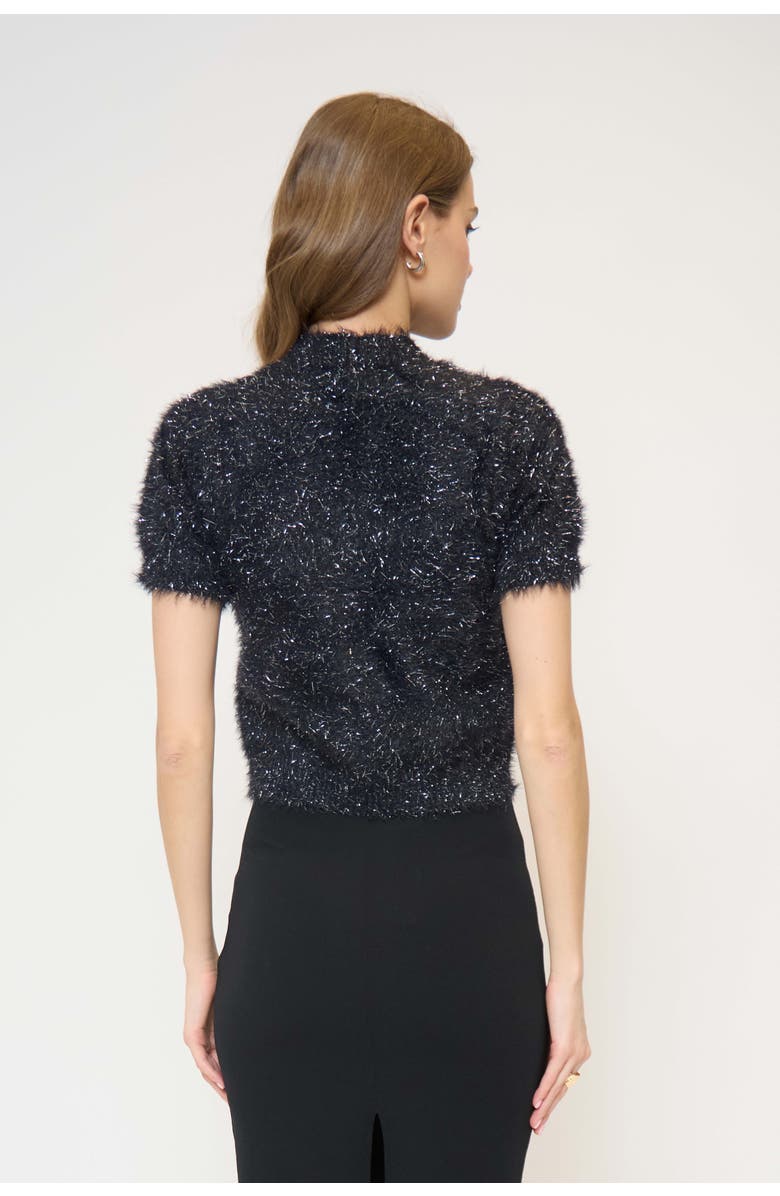 Central Park West Colette Eyelash Lurex Cap Slv Crew, Alternate, color, Black