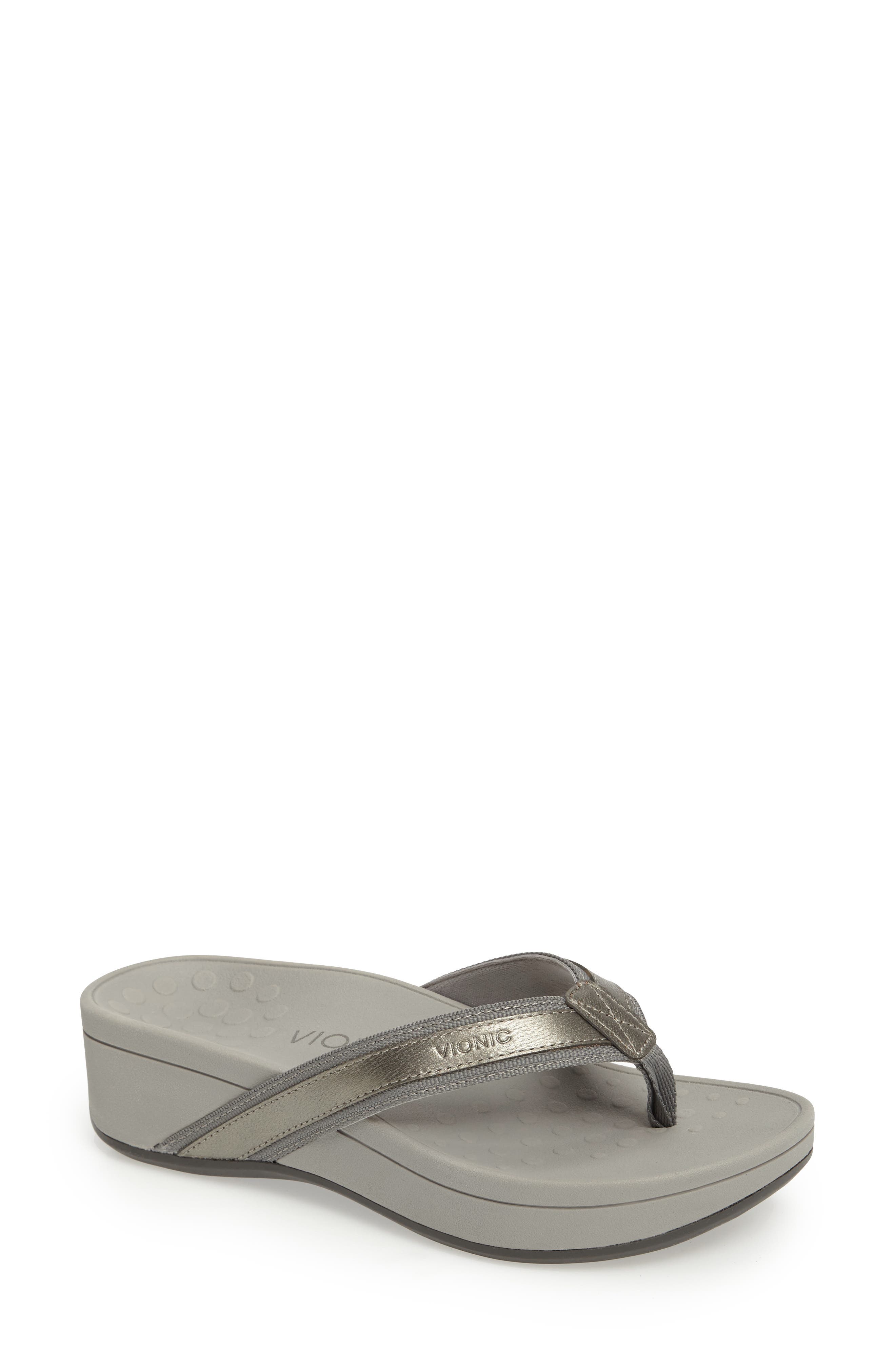 High Tide Wedge Flip Flop, Main, color, PEWTER LEATHER