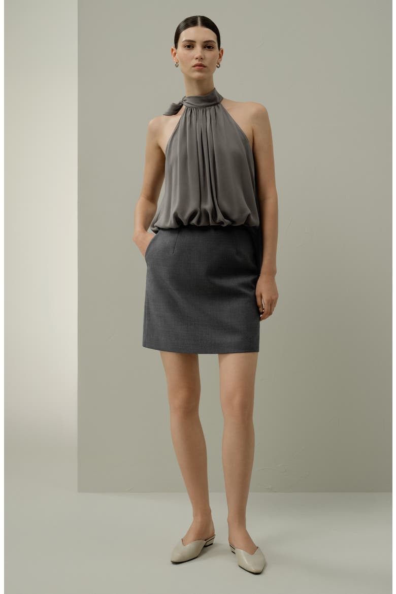 Women's Silk Georgette Tie-Neck Blouse, Alternate, color, Dark Gray
