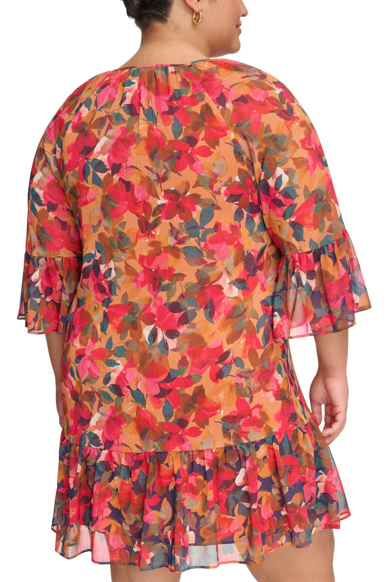 Printed Chiffon Shift Dress, Alternate, color, RUST