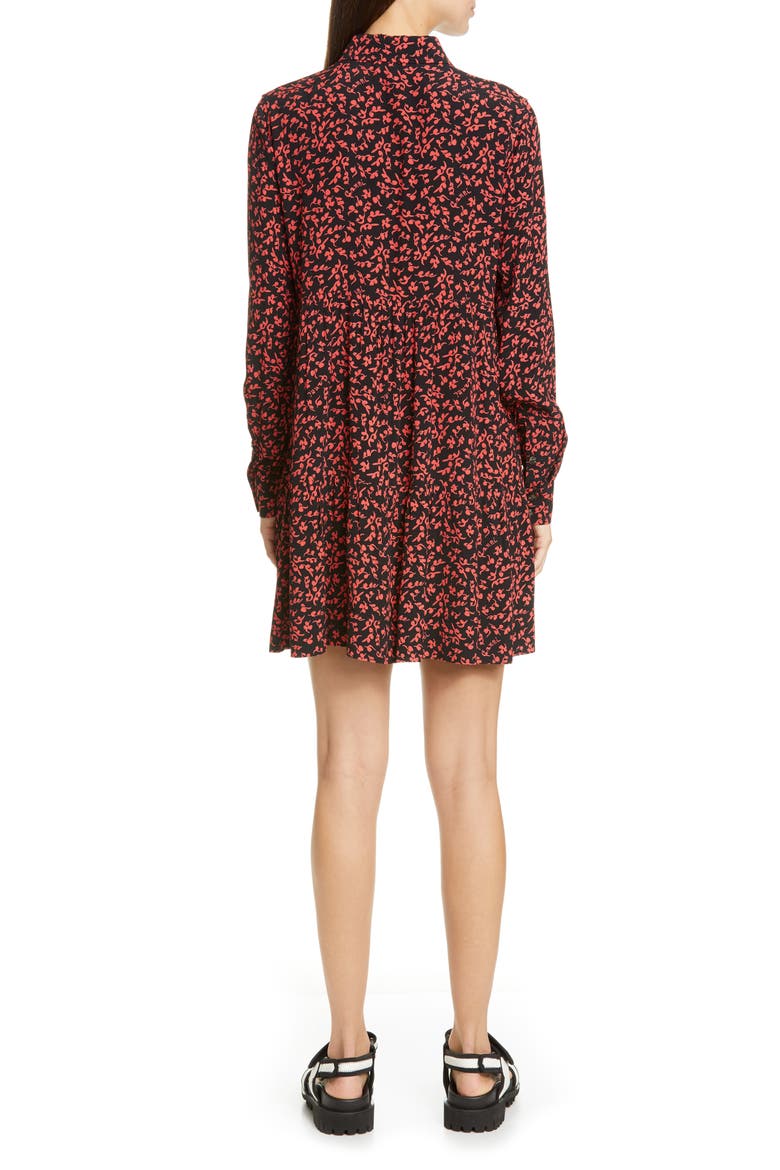 Floral Logo Print Crepe Long Sleeve Shirtdress, Alternate, color, BLACK