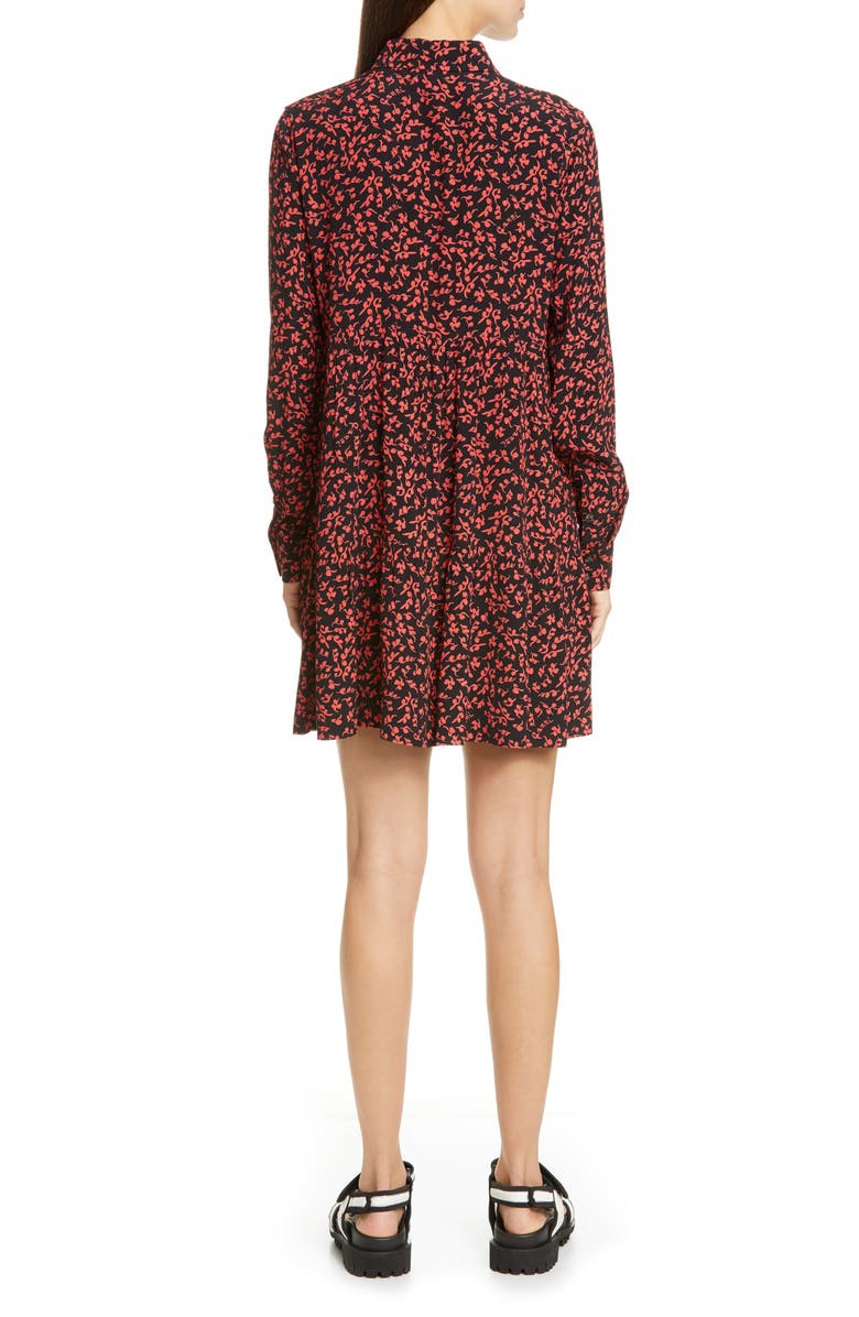 Ganni Floral Logo Print Crepe Long Sleeve Shirtdress, Alternate, color, 