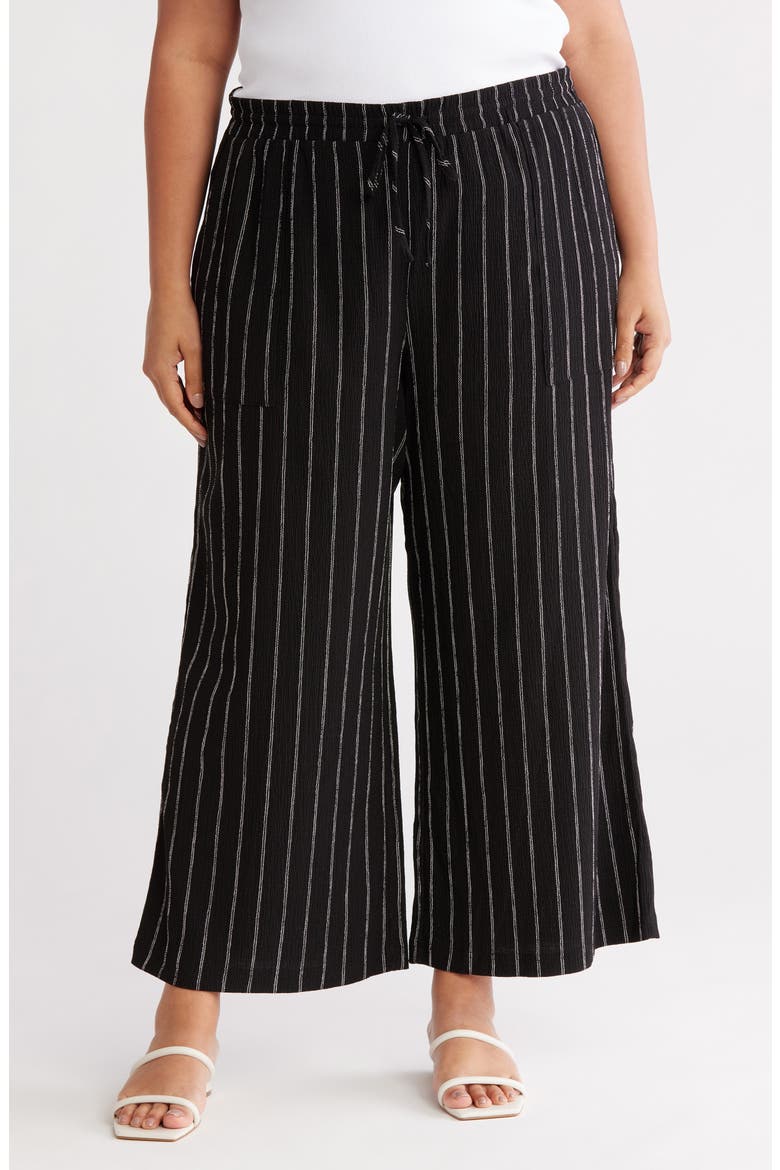 Crinkle Wide Leg Pants, Main, color, BLACK- IVORY RITA STRIPE