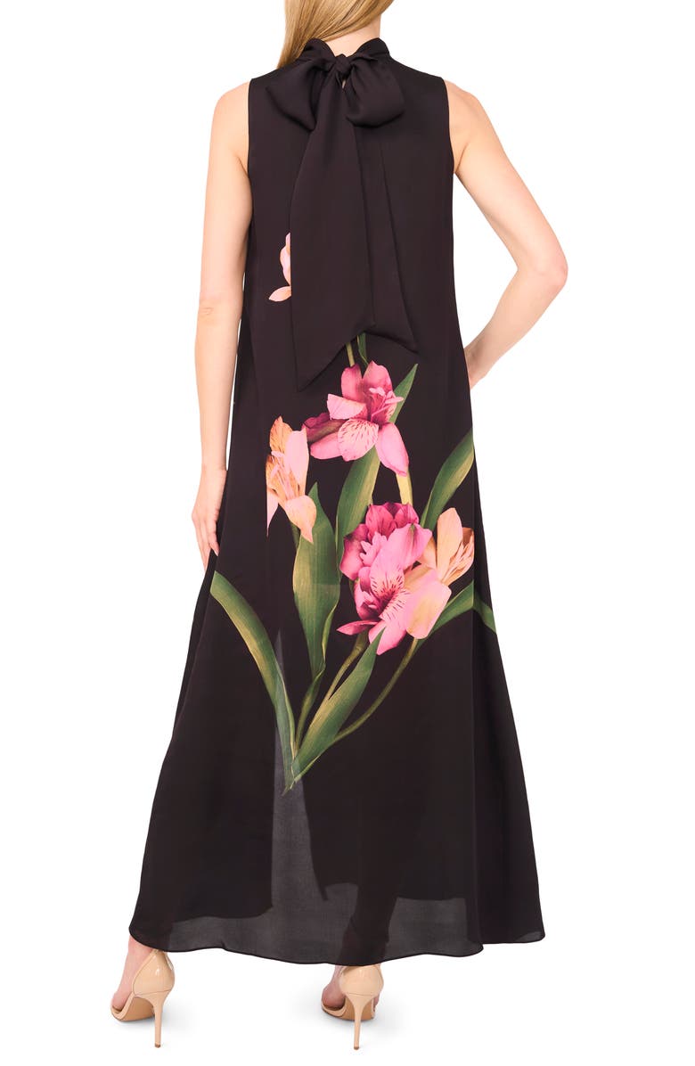 Ted Baker Placed Floral Bow Back Dress, Alternate, color, Rich Black