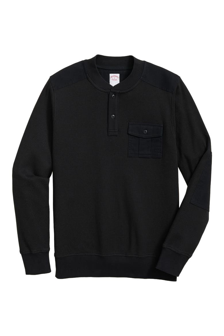 Waffle Stitch Stretch Cotton & Wool Henley, Alternate, color, BLACK
