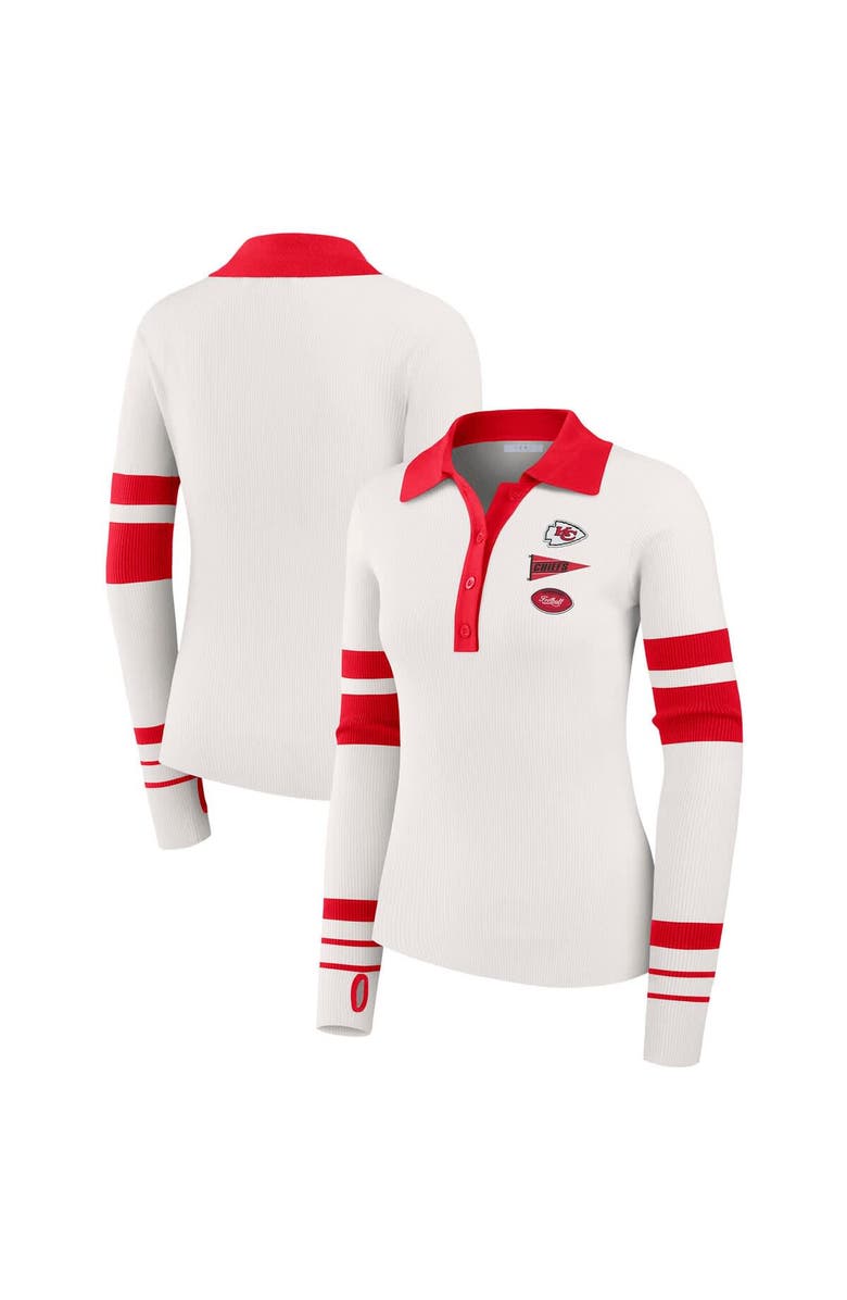 WEAR by Erin Andrews Women's WEAR by Erin Andrews White Kansas City Chiefs Ribbed Henley Polo Sweater, Main, color, White