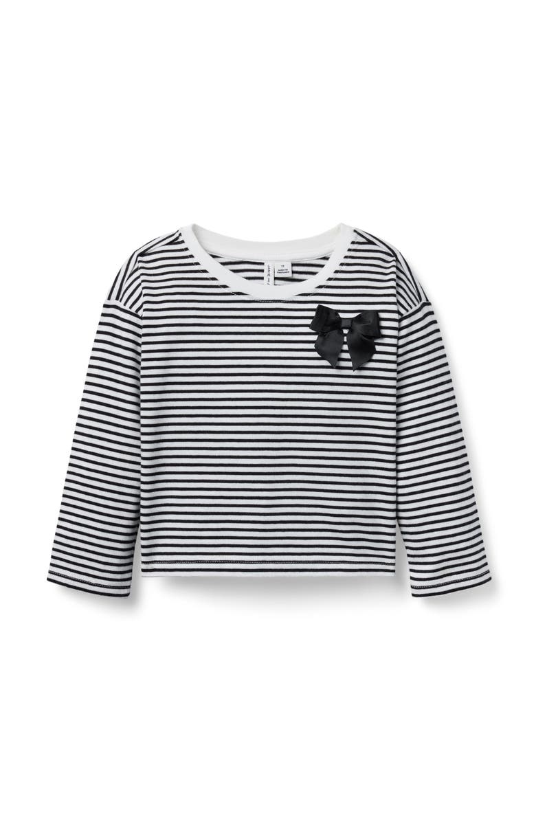 Janie and Jack Striped Bow Top, Main, color, Black