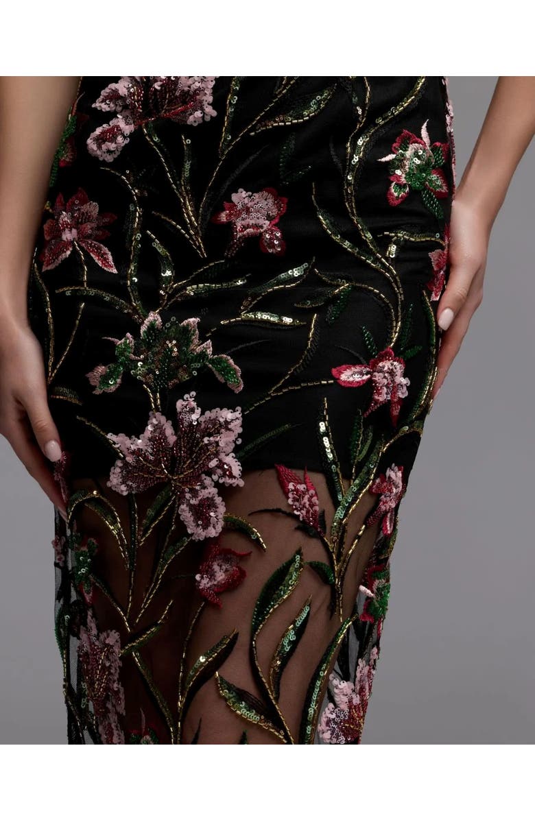Mac Duggal Strapless Floral Embroidered Column Dress, Alternate, color, Black Multi