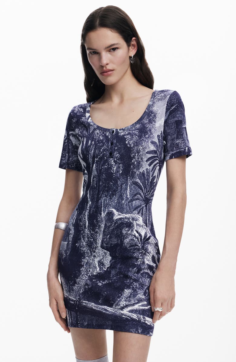 Desigual Print Minidress, Alternate, color, Navy Blue