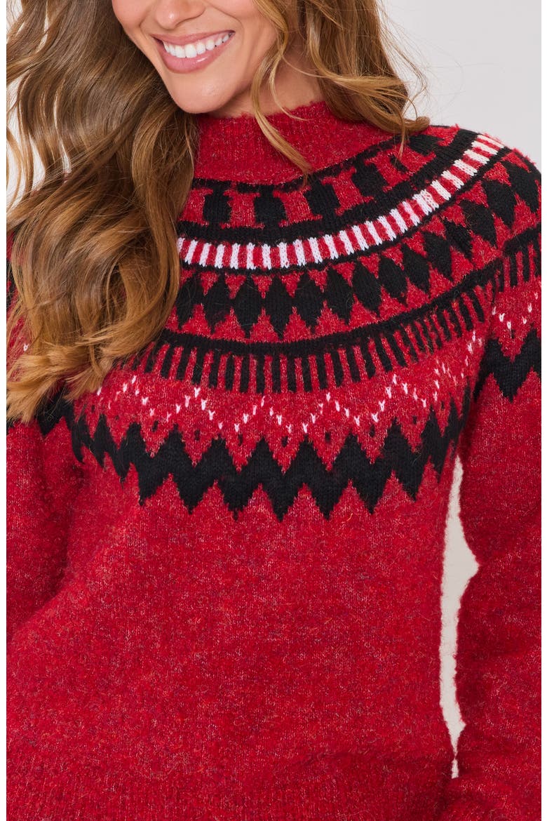 Aprés Ski Fair Isle Mock Neck Sweater, Alternate, color, RED