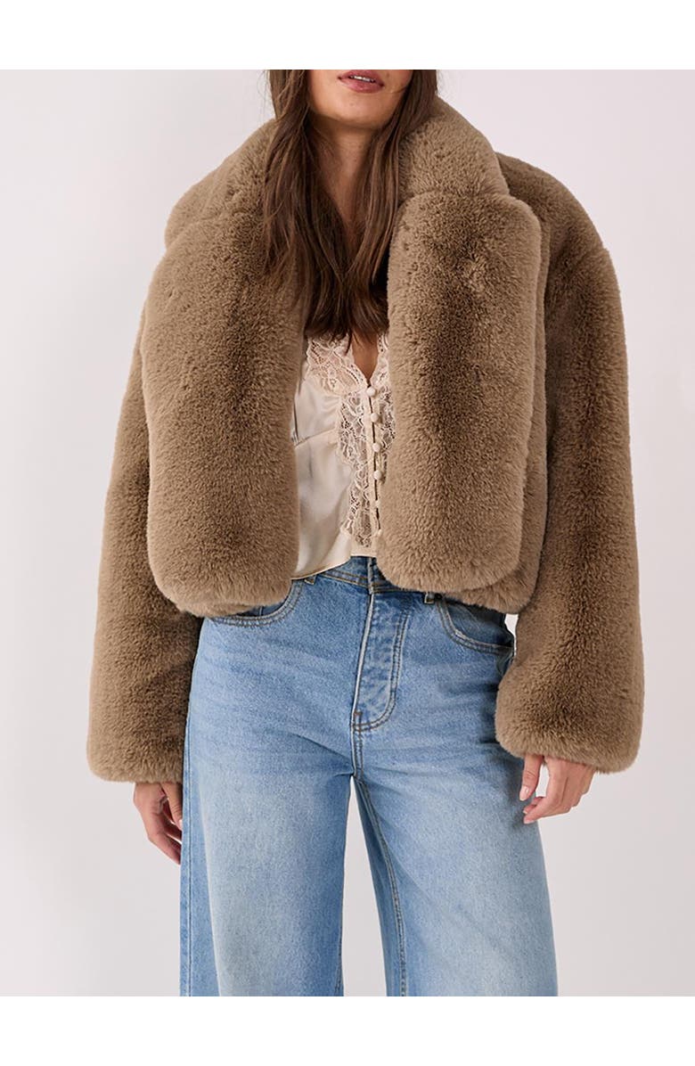 NASTY GAL Cropped Collar Faux Fur Jacket, Alternate, color, Mink