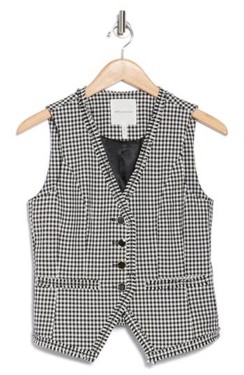Shop Avec Les Filles Gingham Fringe Trim Vest In Black White