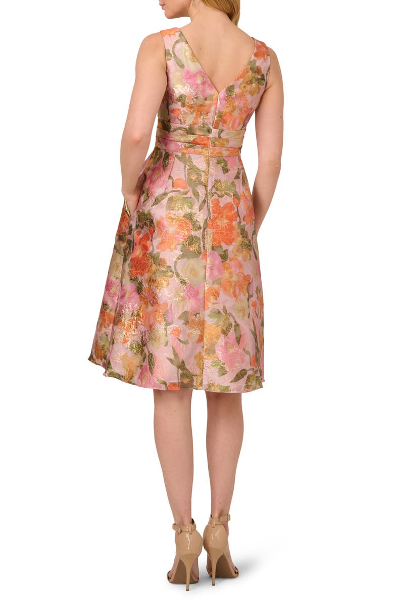 Adrianna Papell Metallic Floral Jacquard Cocktail Dress, Alternate, color, 