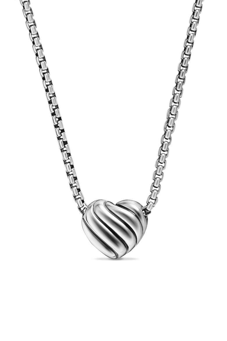 Diamond Puffy Heart Pendant Necklace, Alternate, color, STERLING SILVER