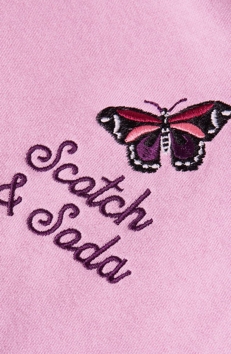 Scotch & Soda Kids' Butterfly Embroidered Fleece Sweatshirt & Wide Leg Sweatpants Set, Alternate, color, Pastel Lavender