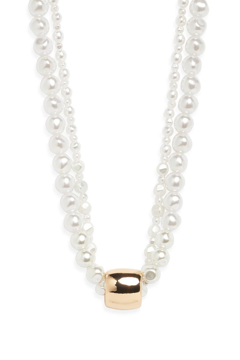 Bead Pendant Faux Pearl Collar Necklace, Main, color, WHITE- GOLD