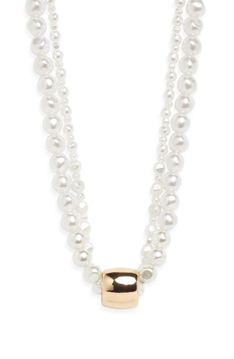 Bead Pendant Faux Pearl Collar Necklace