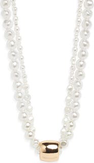 Open Edit Bead Pendant Faux Pearl Collar Necklace