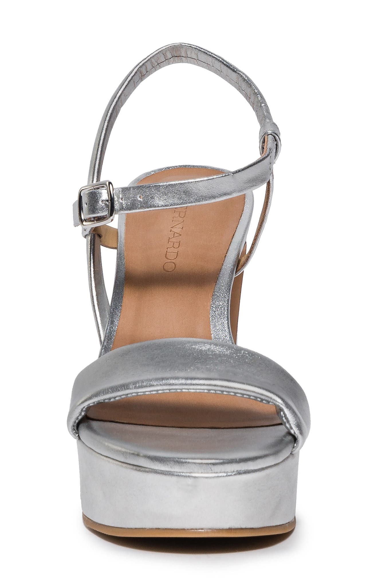Bernardo Footwear Ventura Ankle Strap Platform Sandal, Alternate, color, Silver Glove Leather