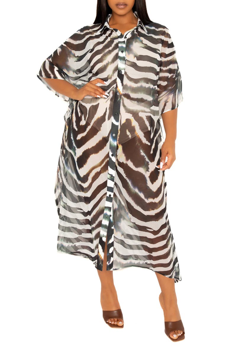 Print Cover-Up Shirtdress, Main, color, BLACK WHITE