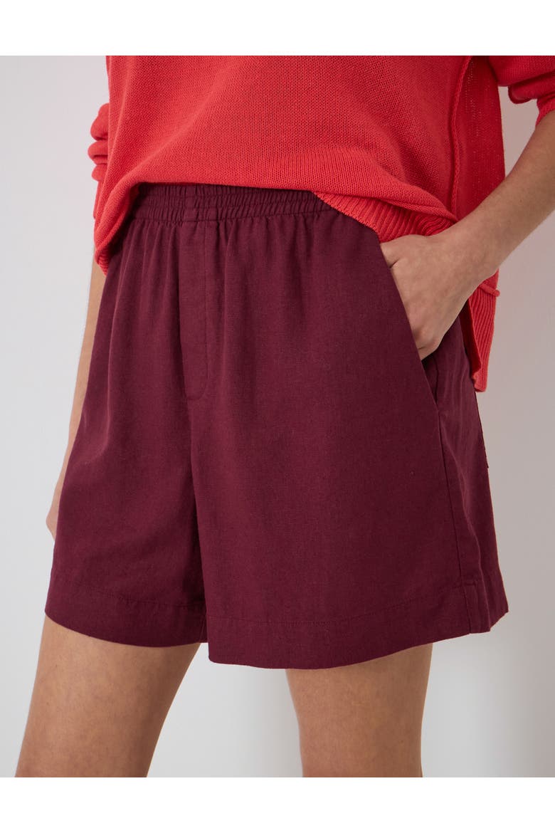 Luce Linen Blend Pull On Shorts, Alternate, color, Maroon Red