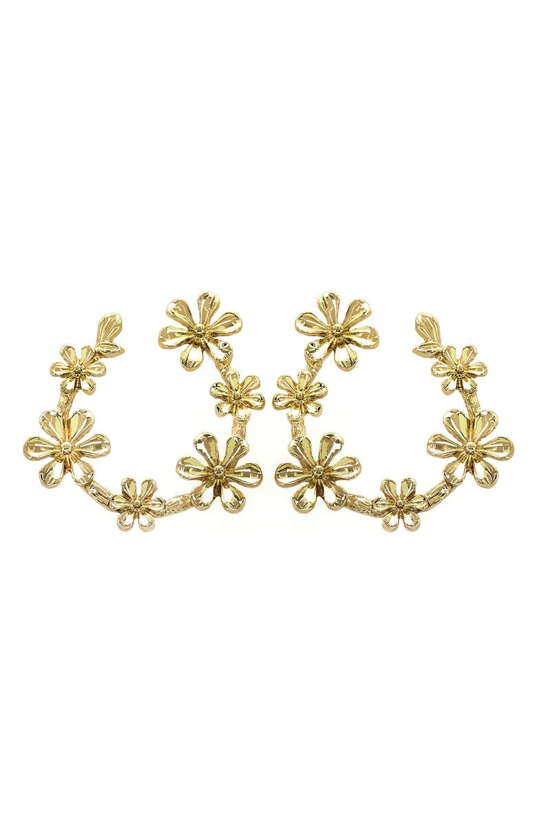 Panacea Flower Hoop Earrings, Main, color, Gold