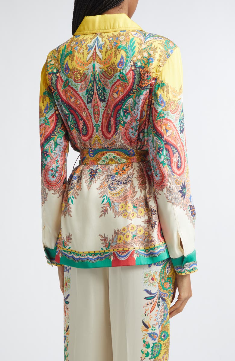 Etro Floral Paisley Belted Twill Field Jacket, Alternate, color, Print On White Base