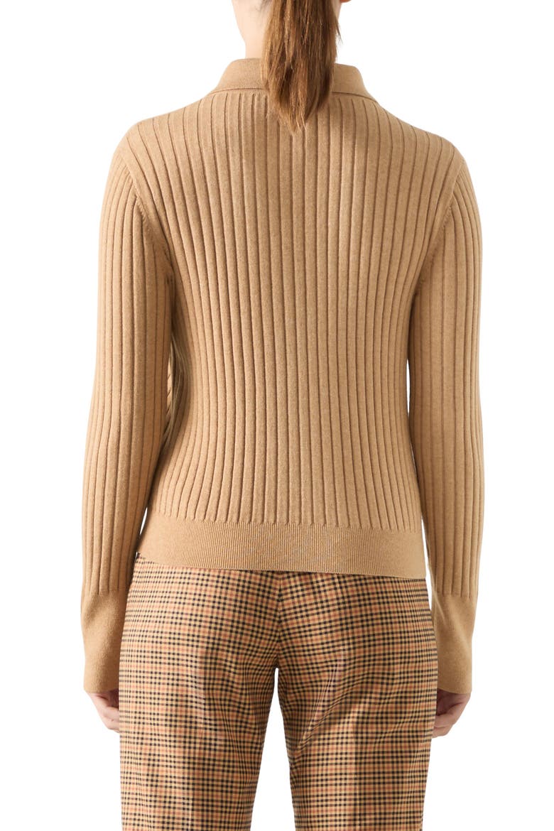 Willow Rib Merino Wool & Cotton Cardigan, Alternate, color, DARK ALMOND