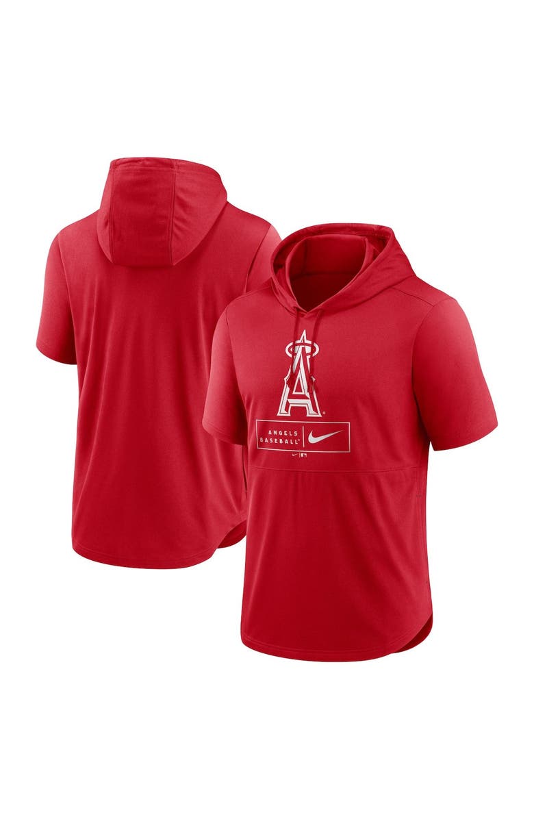 Nike Men's Nike Red Los Angeles Angels Logo Lockup Performance Short-Sleeved Pullover Hoodie, Alternate, color, 